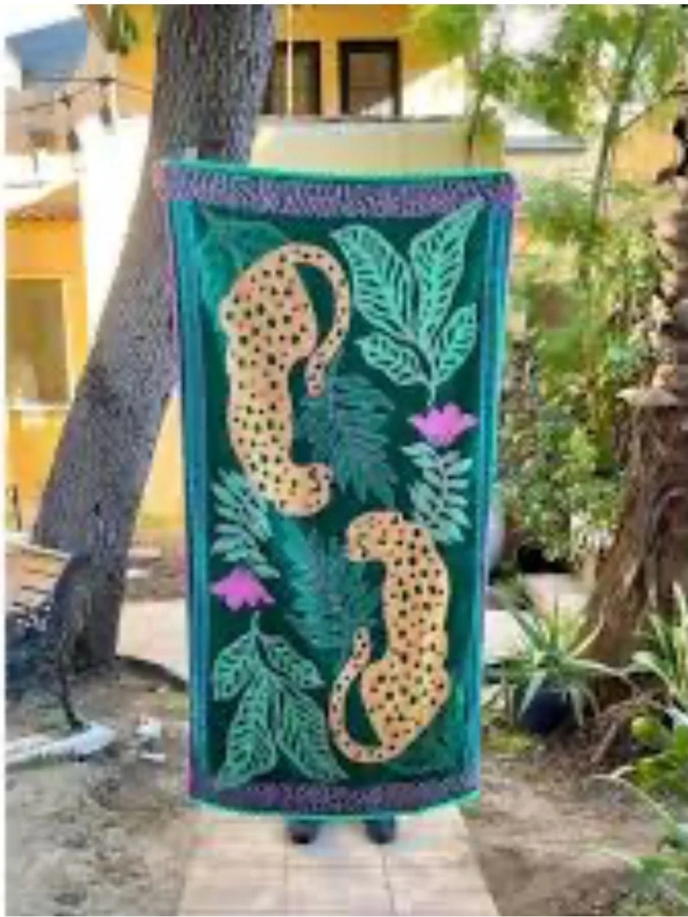 Better Homes And Gardens Green Beach Towel with Gold Leopard and Pink Accents